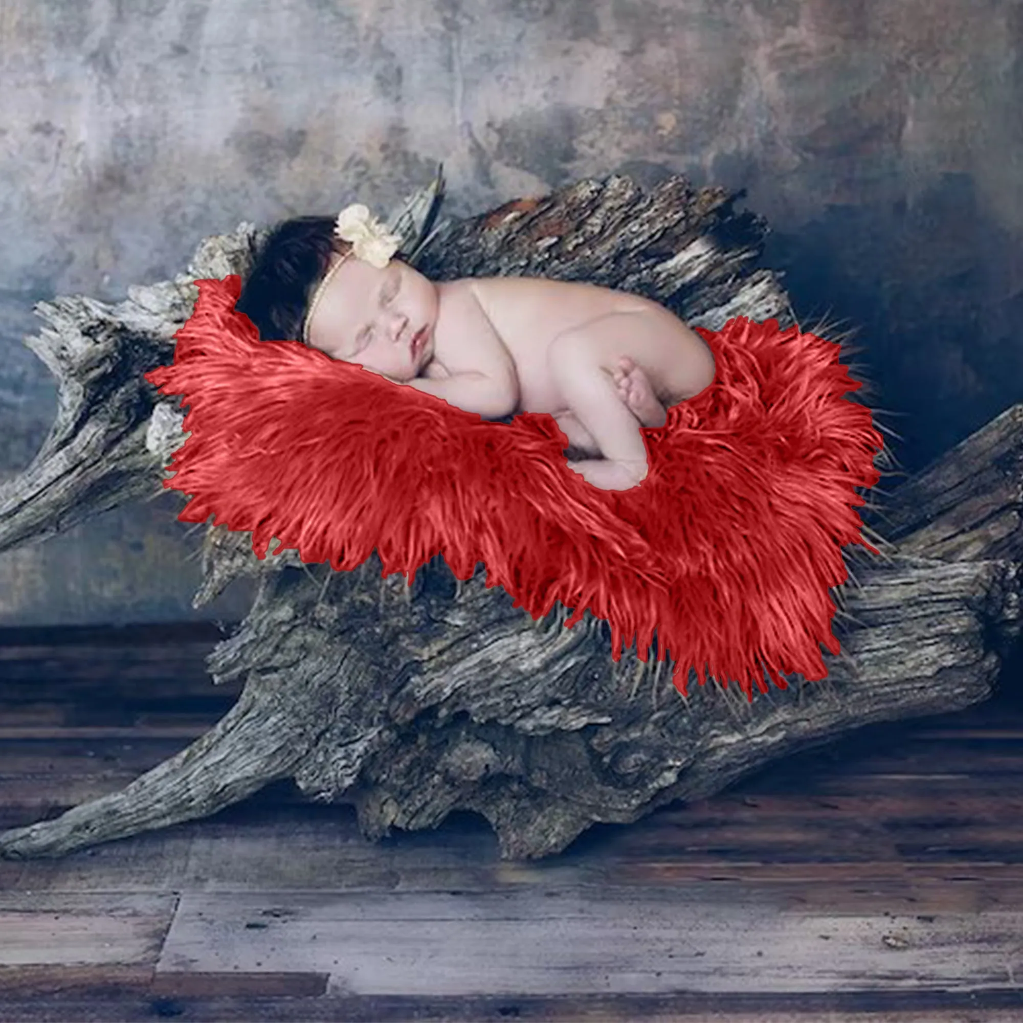 Babymoon Baby Kids Photoshoot Fur Blanket Props | Red