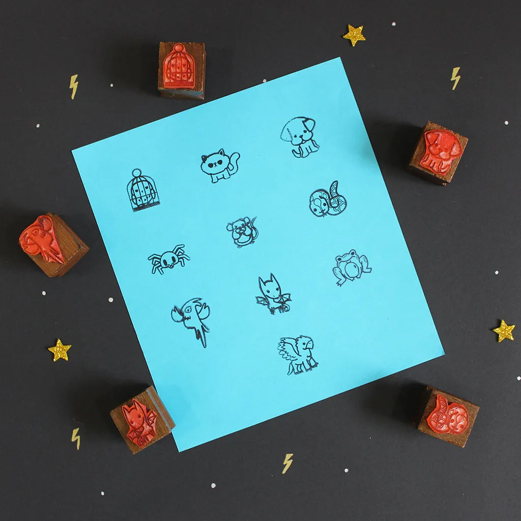 Official Harry Potter Chibi Wooden Icon Stamps Ten Stamps Set With Stamp Pad - Creatures