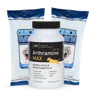 QuickBath® Dog Towelettes Removes Odor & Bacteria    Arthramine® MAX Joint Care MSM   OMEGA 3   Vitamin C Chewable Tablet For Dogs (60 Count)
